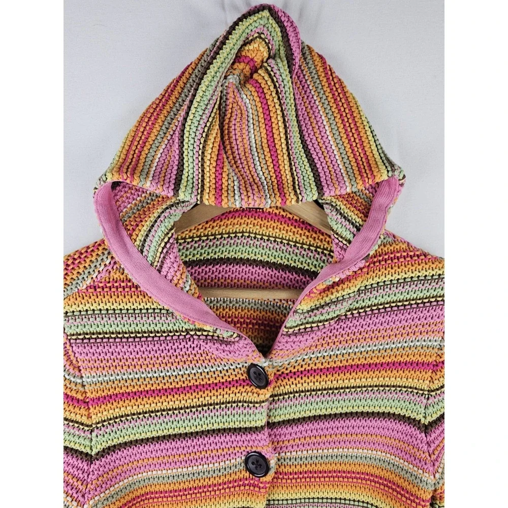 Vintage GAP Kids‎ Crochet Knitted Rainbow Button Up Jacket Hoodie Girls XL 2005